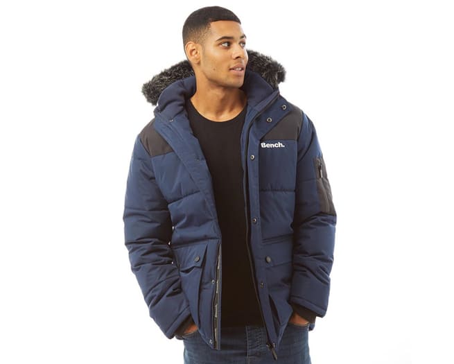 Bench Tillor Fur Trim Hooded Padded Ripstop Mens Parka Navy