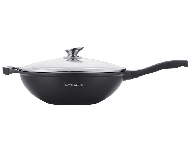 Royalty Line RL-BW32M; Marble Coating Wok with Glass Lid 32 cm