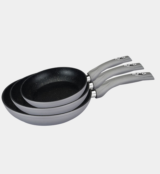 Royalty Line Marble Coating Forged Aluminum 3 Pieces Fry Pan Set Grey