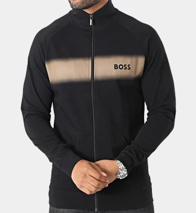 Hugo Boss Zip-Up Stripe Jacket Mens Black