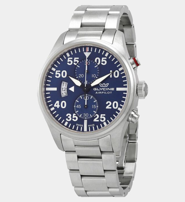 Glycine Watch Mens Blue Silver 