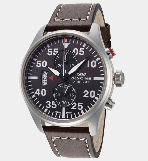 Glycine Watch Mens Silver Blue Brown