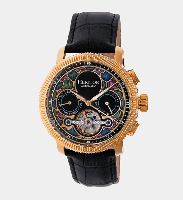 Heritor Watch Mens Yellow Gold Black