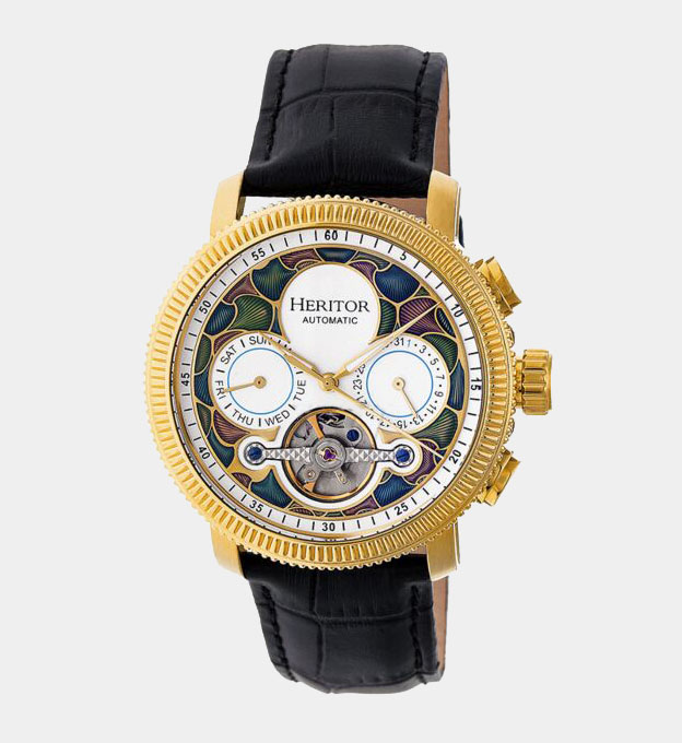 Heritor Watch Mens Black Yellow Gold