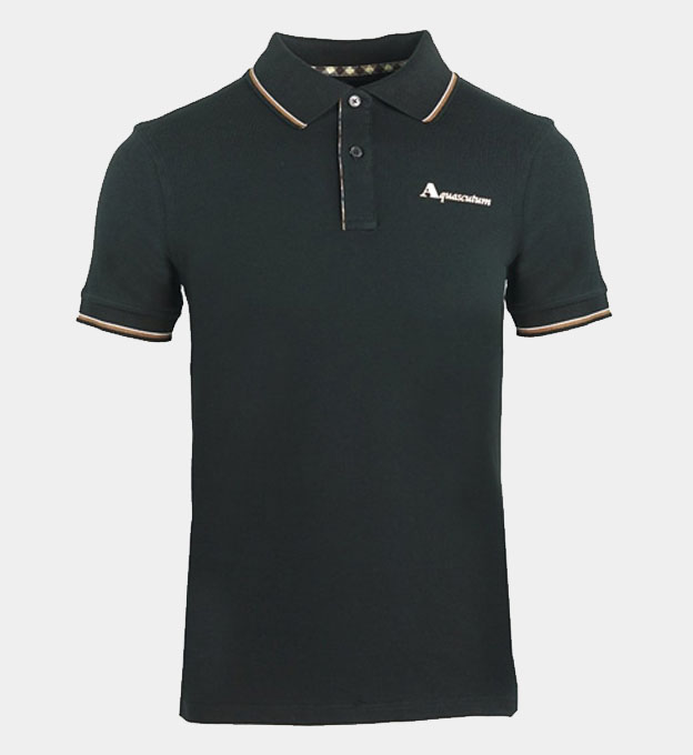 Aquascutum Tipped Collar Polo Shirt Mens Black