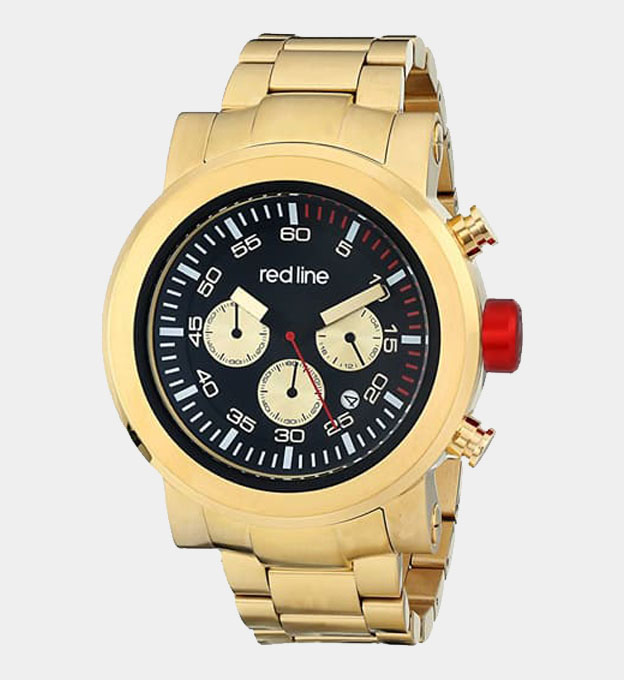 red line Torque Sport Analog Display Japanese Quartz Watch Mens Gold