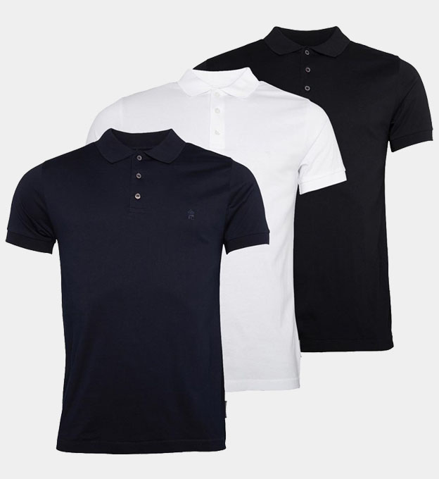 French Connection 3 Pack Polo Shirts Mens Black White  Marine
