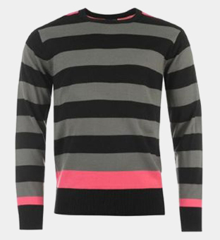 Propeller Stripe Knitted Sweater Mens Black Grey