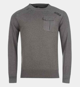 Crafted Zip Pocket Knitted Sweater Mens Dark Grey