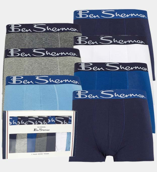 Ben Sherman 7 Pack Boxers Mens Blue/Charcoal/White/Light Grey/Royal Blue/Sky Blue/Navy