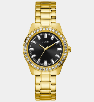 Guess Watch Womens Black Yellow Gold