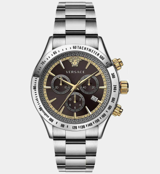 Versace Watch Mens Silver Grey Chocolate Gold